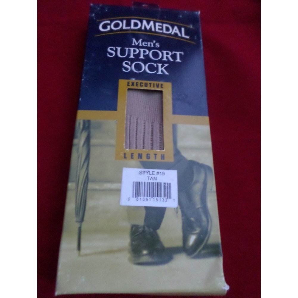 1 Pair Large Gold Medal Over the Calf Mens Dress Support Socks Made in USA Tan